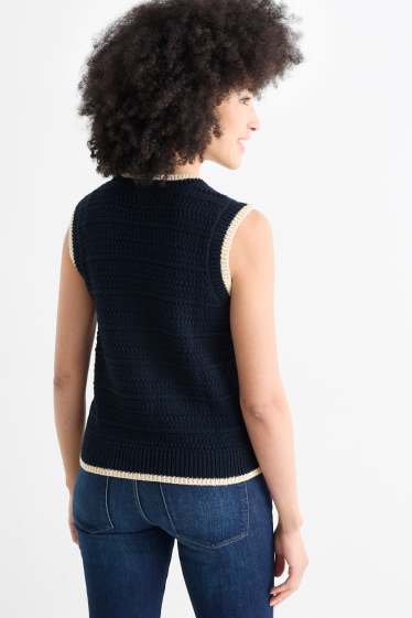 Dames - Gebreid vest - met structuur - donkerblauw