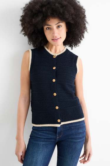 Dames - Gebreid vest - met structuur - donkerblauw