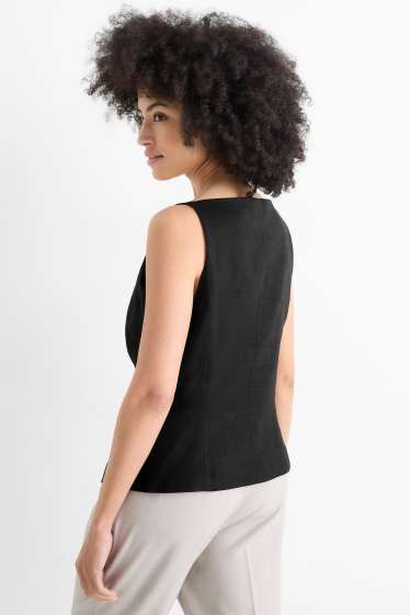 Mujer - Chaleco de oficina - entallado - mezcla de lino - negro