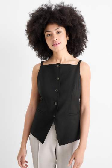 Mujer - Chaleco de oficina - entallado - mezcla de lino - negro