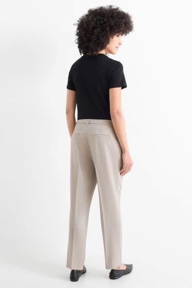 Femei - Pantaloni de stofă - talie medie - tapered fit - bej deschis