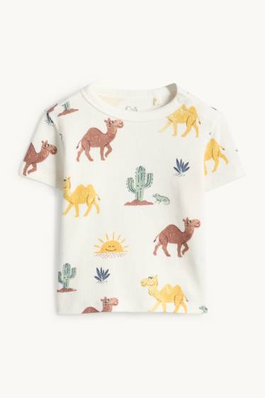 Baby: jongens - Kameel - baby-T-shirt - ribstof - wit