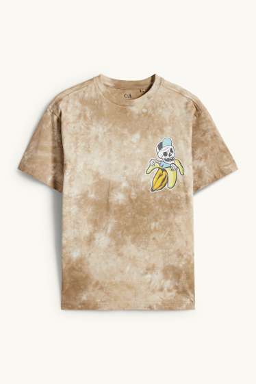 Kinderen: jongens - Doodshoofd - T-shirt - met patroon - beige