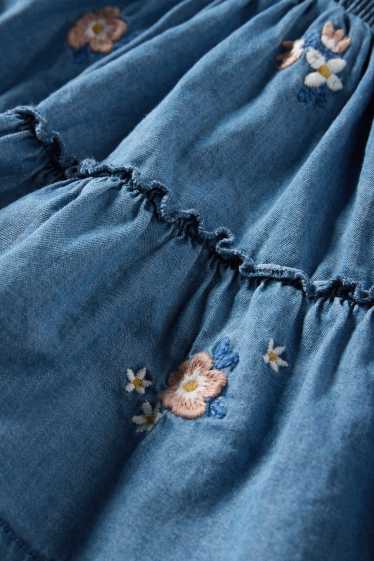 Copii - Fete - Floare - fustă - aspect de jeans - albastru