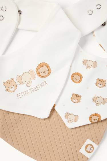 Unisex - Confezione da 3 - leone ed elefante - bavetta per neonate - bianco / beige