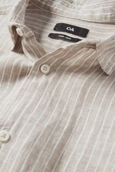 Bărbați - Cămașă de in - regular fit - guler Kent - cu dungi - bej