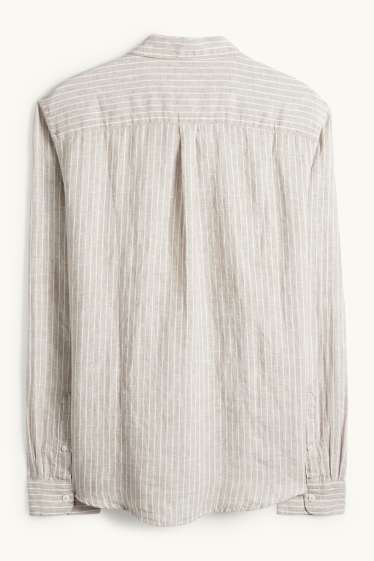 Bărbați - Cămașă de in - regular fit - guler Kent - cu dungi - bej