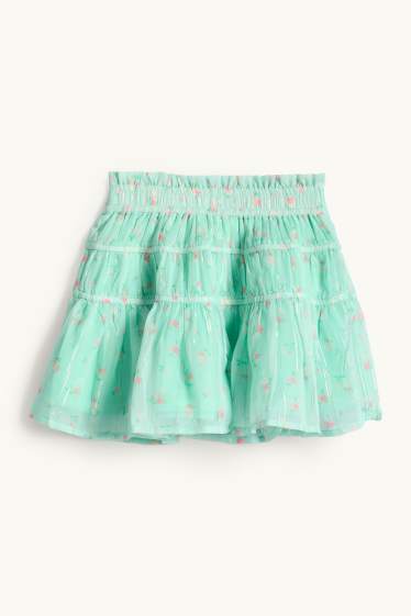 Enfants filles - Fleurs - jupe - effet brillant - vert clair