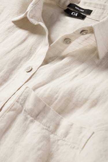 Mujer - Blusa camisera de lino - beige claro