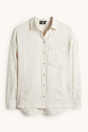 Mujer - Blusa camisera de lino - beige claro