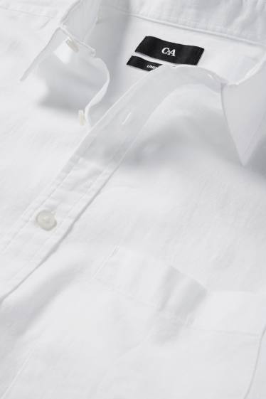 Unisexe - Chemise - regular fit - col kent - lin mélangé - blanc