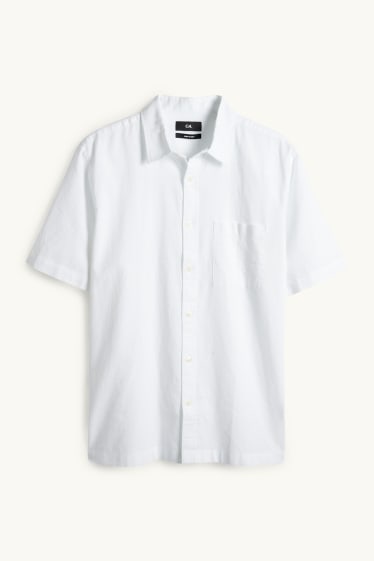 Unisexe - Chemise - regular fit - col kent - lin mélangé - blanc