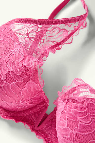 Dames - BH met beugels - PLUNGE - voorgevormd - fuchsiarood