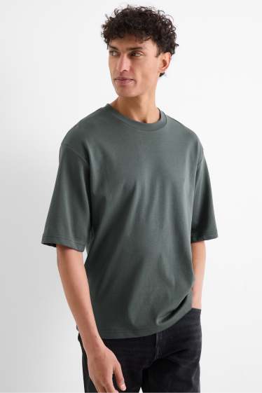 Pánské - Tričko - relaxed fit - tmavozelená