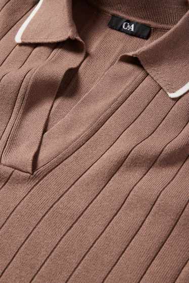 Dona - Jersei de punt de mitja - mànigues curtes - acanalat - marró