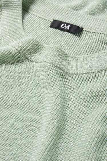 Femei - Pulover tricotat - mânecă scurtă - reiat - aspect lucios - verde deschis