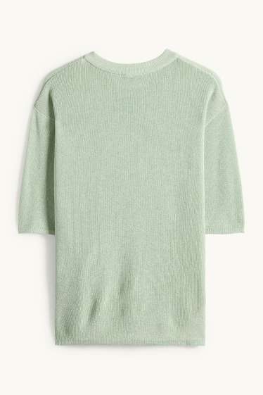 Femei - Pulover tricotat - mânecă scurtă - reiat - aspect lucios - verde deschis