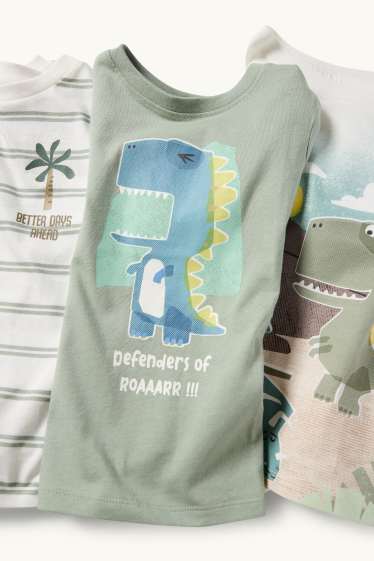 Kinder Jungen - Multipack 3er - Dino - Kurzarmshirt - weiß / grün
