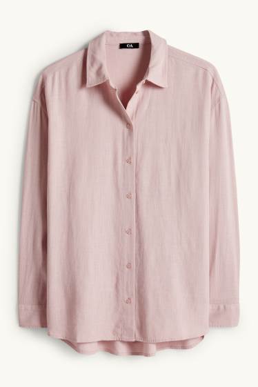 Dona - Camisa brusa amb component de lli - rosa fosc