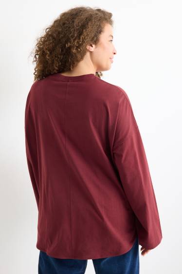 Damen - Langarmshirt - Relaxed Fit - dunkelrot