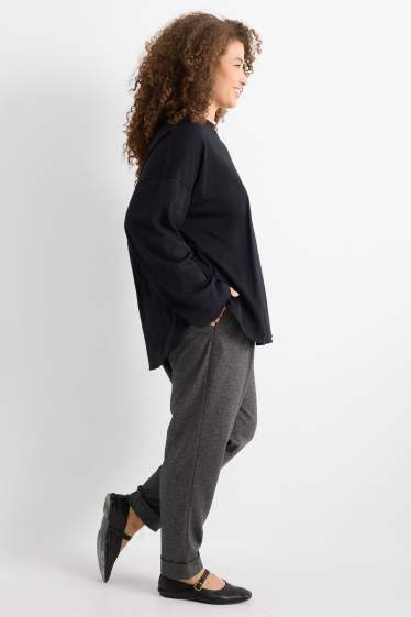 Femmes - Pantalon en jersey - mid waist - tapered fit - texturée - gris chiné