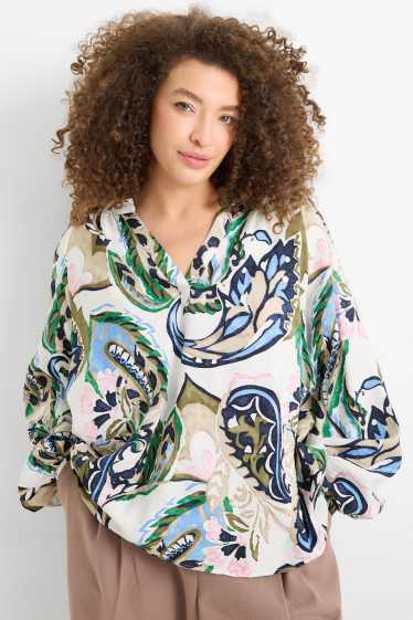 Dámské - Halenka s výstřihem ve tvaru V - se vzorem - krémově bílá