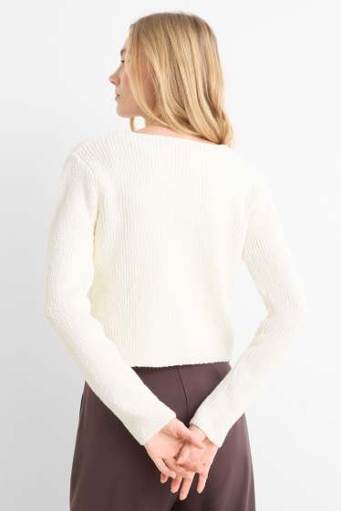 Femmes - Gilet en maille - finition côtelée - blanc crème