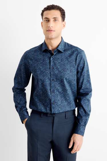 Heren - Business-overhemd - regular fit - kent - gemakkelijk te strijken - met patroon - donkerblauw