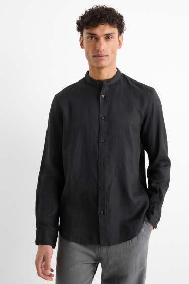 Unisex - Camisa de lli - regular fit - coll mao - negre