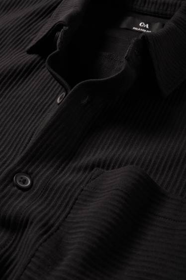 Herren - Hemd - Relaxed Fit - gerippt - schwarz