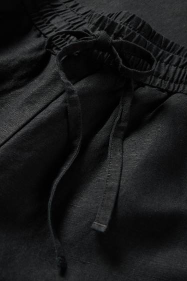 Damen - Stoffhose - Mid Waist - Tapered Fit - Leinen-Mix - schwarz