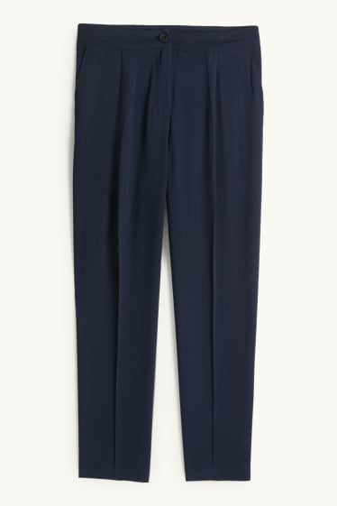 Femmes - Pantalon en toile - high waist - tapered fit - bleu foncé