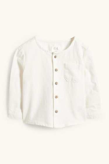 Baby: jongens - Babyoutfit met linnengehalte - blauw / crèmekleurig