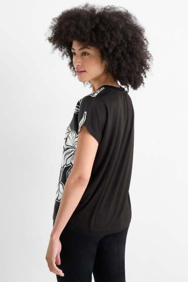 Donna - T-shirt - regular fit - a fiori - nero / bianco