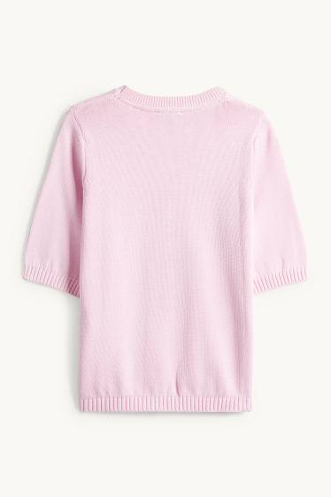 Dames - Gebreide trui - korte mouwen - roze