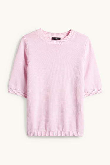 Dames - Gebreide trui - korte mouwen - roze