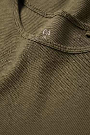 Donna - T-shirt - slim fit - a coste - kaki