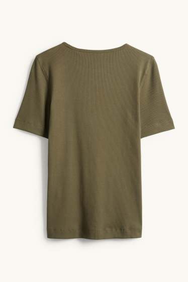 Donna - T-shirt - slim fit - a coste - kaki