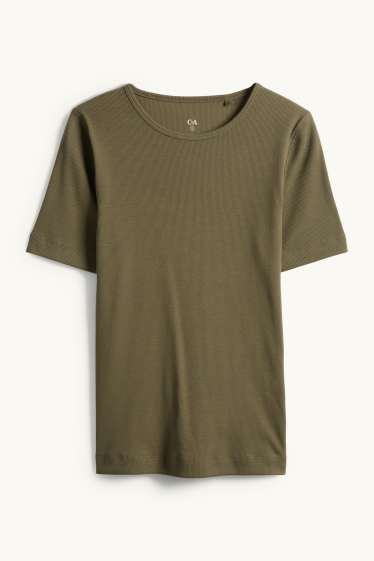 Donna - T-shirt - slim fit - a coste - kaki