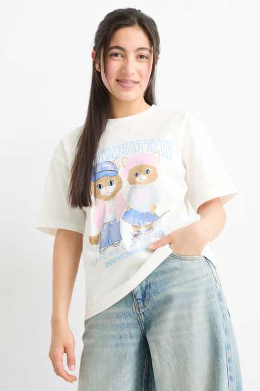 Bambine - Gatto - maglia a maniche corte - bianco / blu