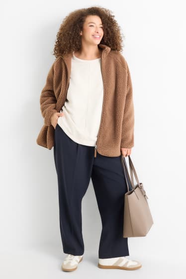 Dámské - Plátěné kalhoty - high waist - tapered fit - tmavomodrá