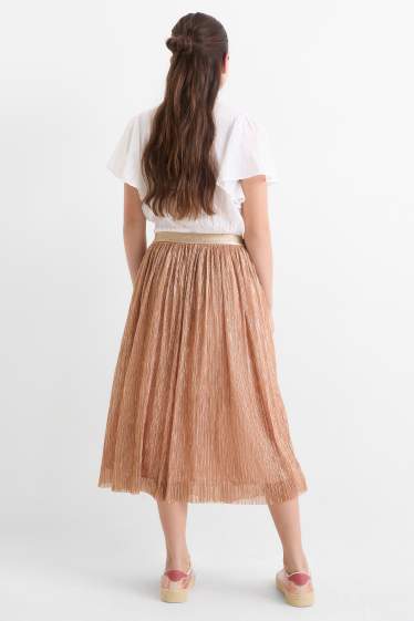 Copii - Fete - Fustă plisată - aspect lucios - de ocazie - taupe