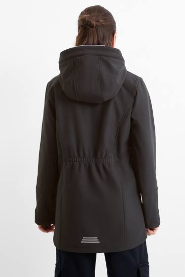 Kinder Mädchen - Softshelljacke mit Kapuze - wasserdicht - schwarz