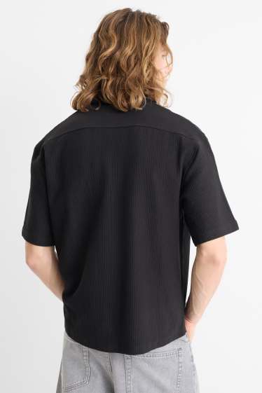Herren - Hemd - Relaxed Fit - gerippt - schwarz