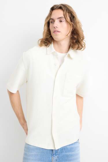 Herren - Hemd - Relaxed Fit - gerippt - cremeweiss