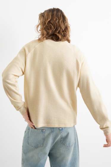 Pánské - Tričko s dlouhým rukávem - relaxed fit - strukturované - krémově bílá