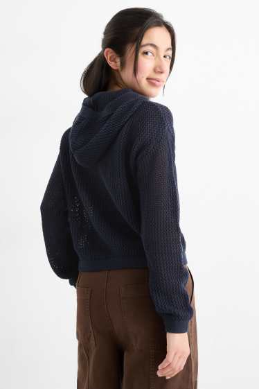 Enfants filles - Teddy bear - pull à capuche - texturé - bleu foncé