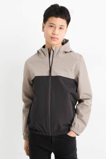 Kinder Jungen - Regenjacke mit Kapuze - wasserdicht - schwarz / beige