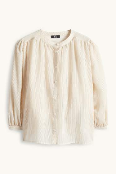 Women - Blouse - striped - beige