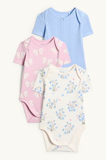 Bébés filles - Lot de 3 - petites fleurs et papillons - bodys bébé - rose / bleu